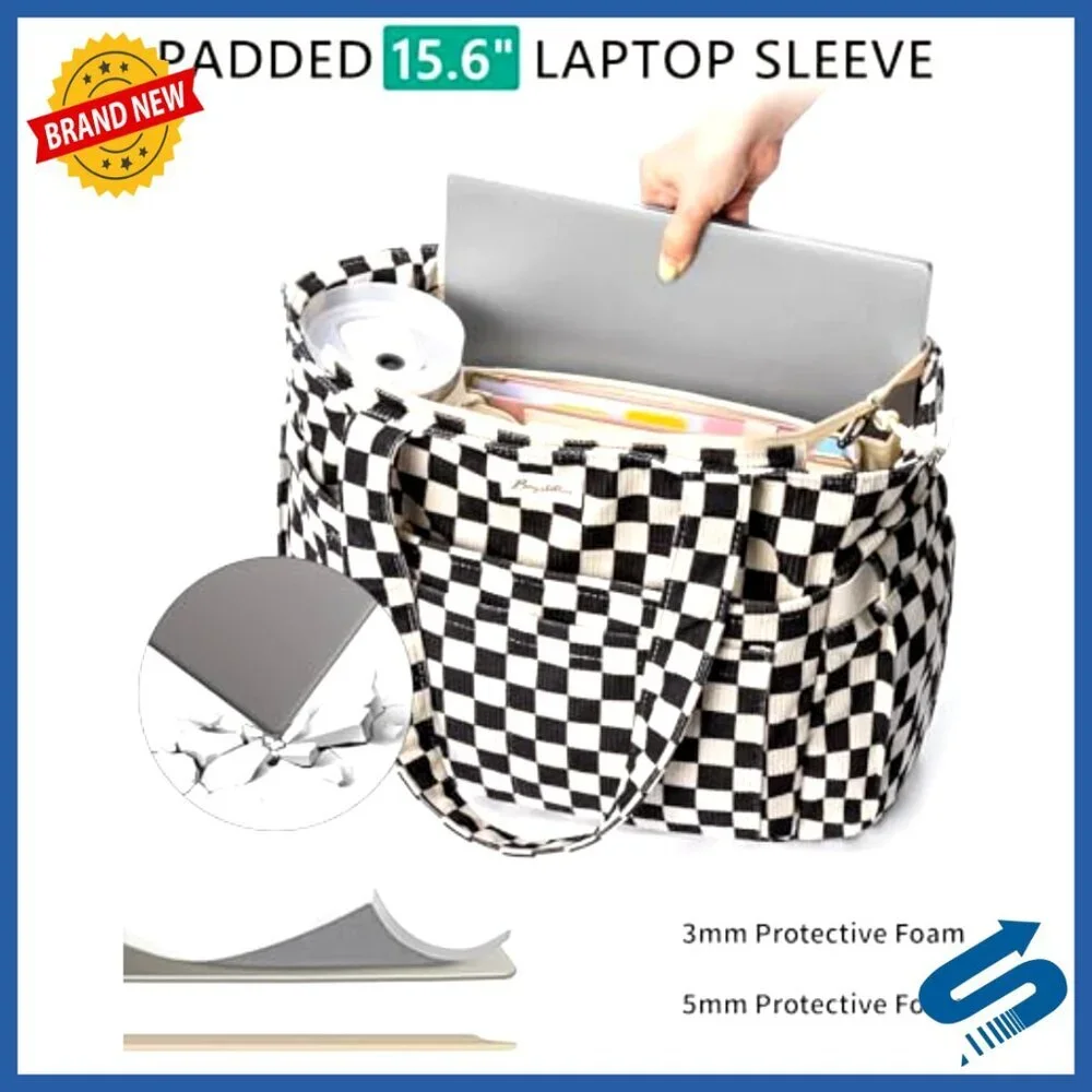 Corduroy Tote Bag with 17 Pockets Lightweight Work Travel Laptop Shoulder Bag